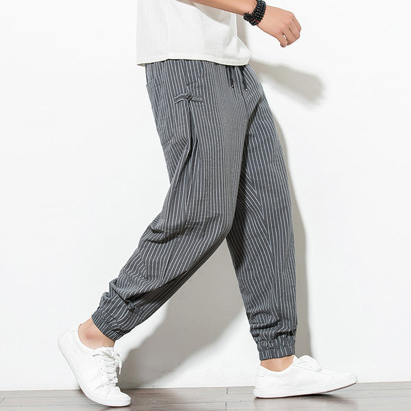 Men’s Striped Cotton-Linen Lounge Pants