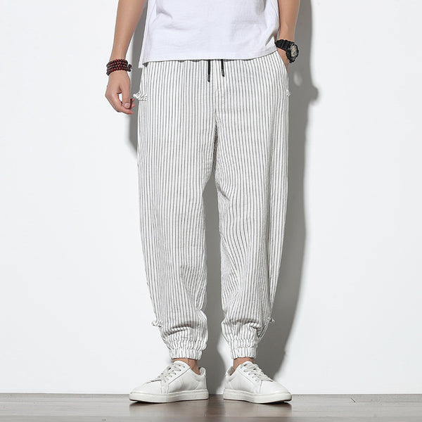 Men’s Striped Cotton-Linen Lounge Pants