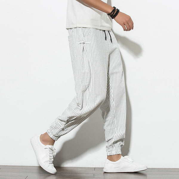 Men’s Striped Cotton-Linen Lounge Pants