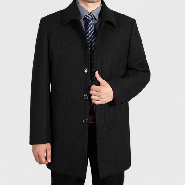 Men's Woolen Mid-Length Coat with Patch Pockets