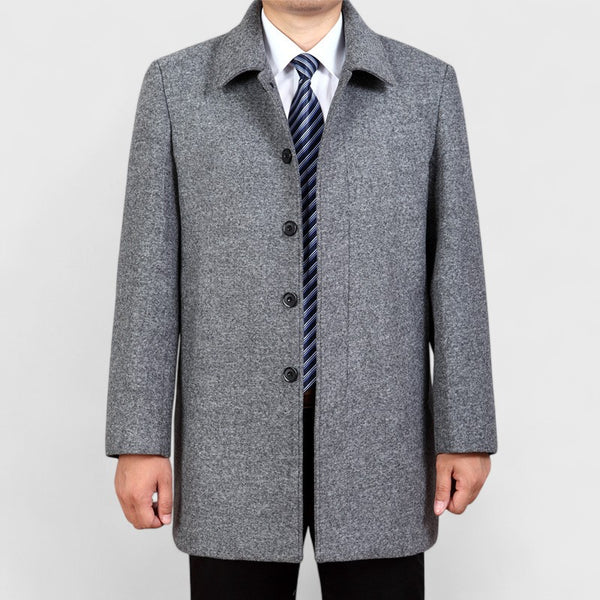 Men's Woolen Mid-Length Coat with Patch Pockets
