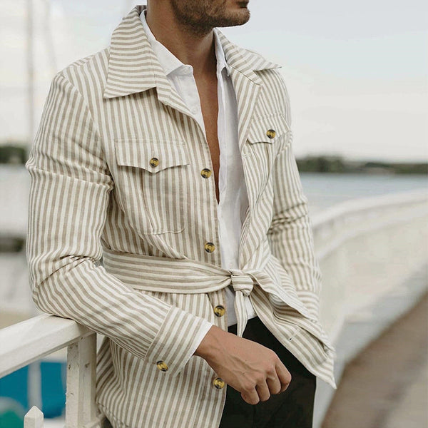 Striped Cotton Belted Jacket – Classic British Style