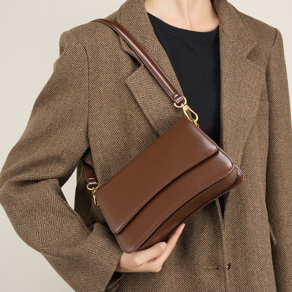 Genuine Leather Flap Crossbody Bag