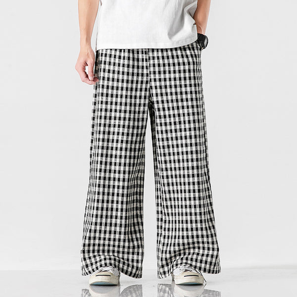 Checked Cotton Wide-Leg Trousers
