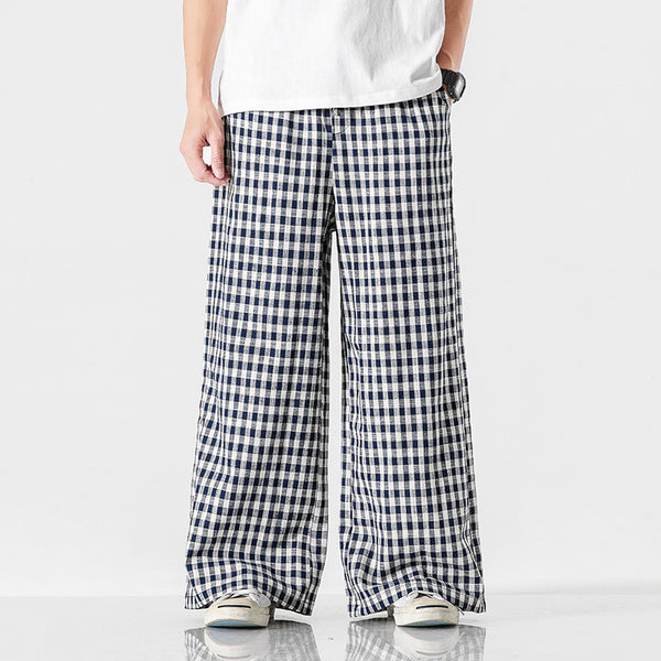 Checked Cotton Wide-Leg Trousers