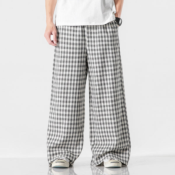 Checked Cotton Wide-Leg Trousers