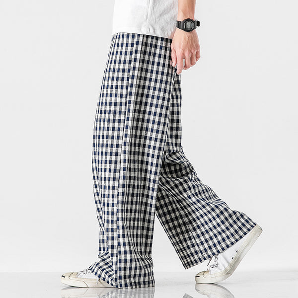 Checked Cotton Wide-Leg Trousers