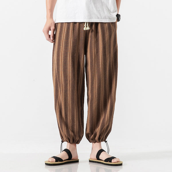 Striped Cotton-Linen Cropped Trousers