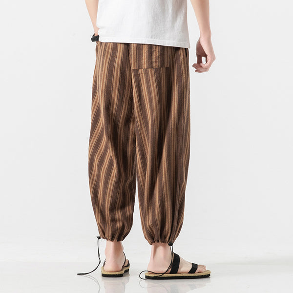 Striped Cotton-Linen Cropped Trousers