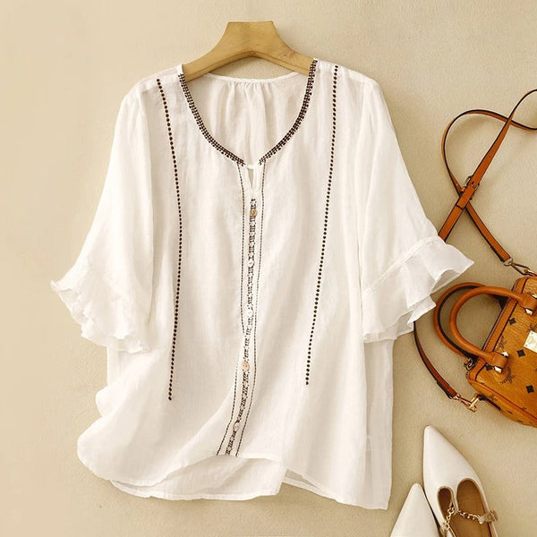 Embroidered Ruffled Blouse for Women – Stylish & Comfortable