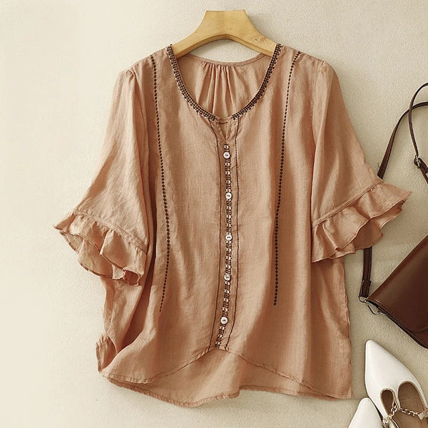 Embroidered Ruffled Blouse for Women – Stylish & Comfortable