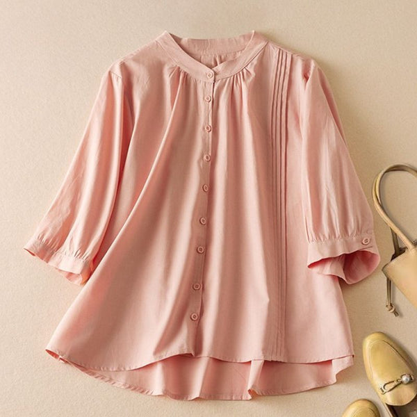 Relaxed Fit Mandarin Collar Blouse for Women – Comfortable Casual Style