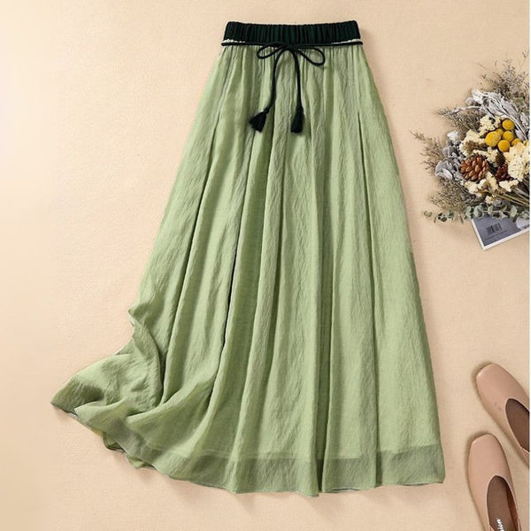 Pleated Drawstring Waist A-Line Maxi Skirt for Women – Casual Comfortable Style