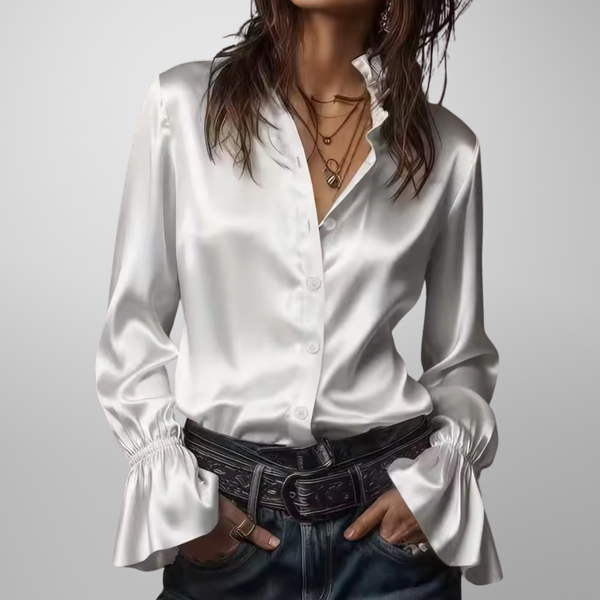 Relaxed Fit Blouse with Ruffled Collar for Women – Elegant Business Casual Style