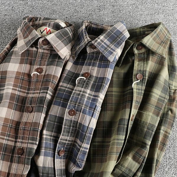 Men's Cotton Plaid Long-Sleeve Checked Shirt