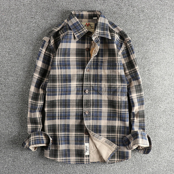 Men's Cotton Plaid Long-Sleeve Checked Shirt