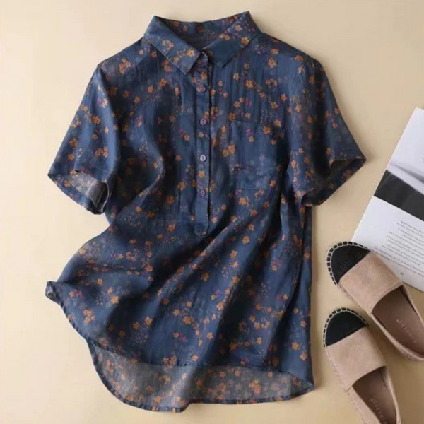 Relaxed Fit Floral Half-Placket Shirt for Women – Casual Stylish Comfort