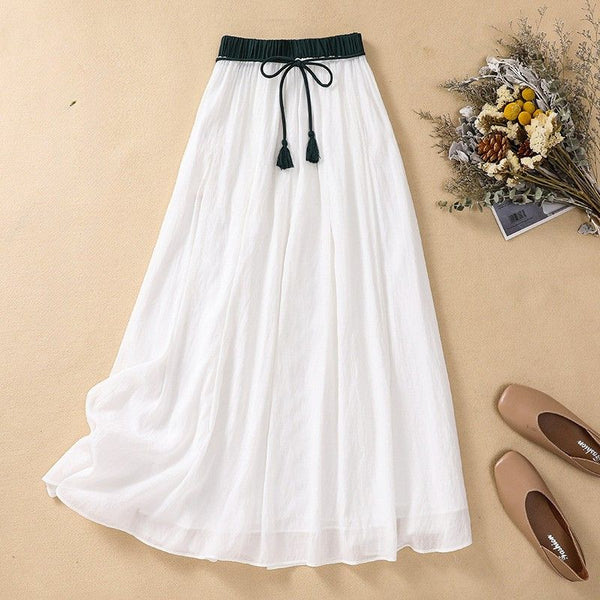 Pleated Drawstring Waist A-Line Maxi Skirt for Women – Casual Comfortable Style
