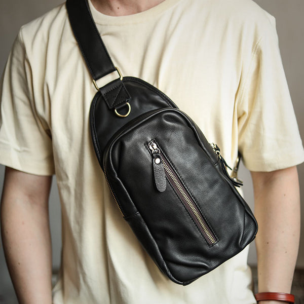 Men's Cowhide Leather Sling Messenger Bag