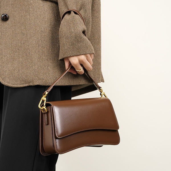 Genuine Leather Flap Crossbody Bag