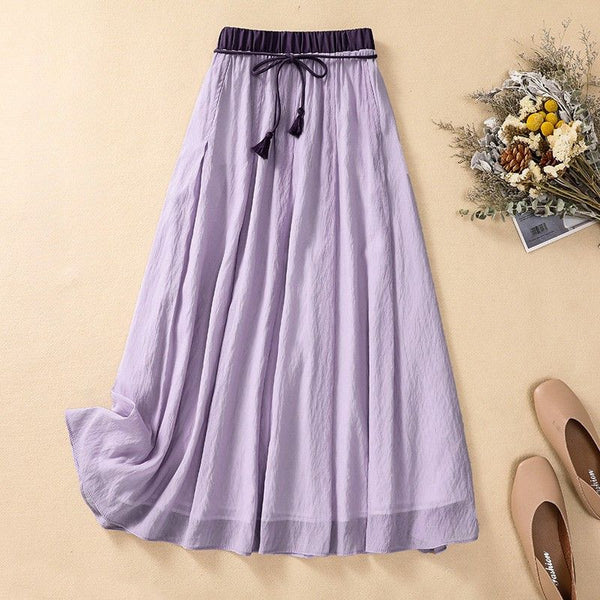 Pleated Drawstring Waist A-Line Maxi Skirt for Women – Casual Comfortable Style
