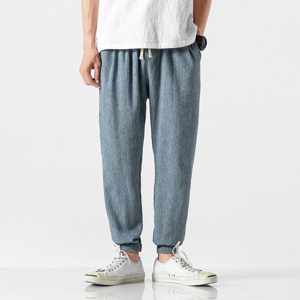Men's Linen-Cotton Drawstring Tapered Pants