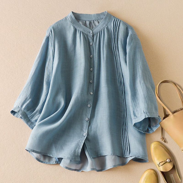 Relaxed Fit Mandarin Collar Blouse for Women – Comfortable Casual Style
