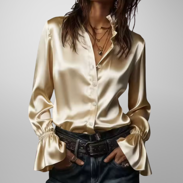 Relaxed Fit Blouse with Ruffled Collar for Women – Elegant Business Casual Style