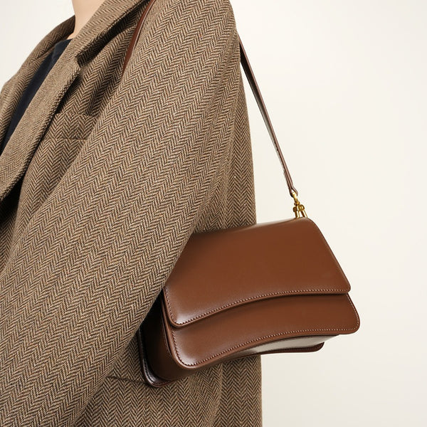 Genuine Leather Flap Crossbody Bag
