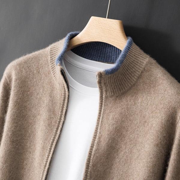 Men's Stand Collar Zip Colorblock Knit Sweater