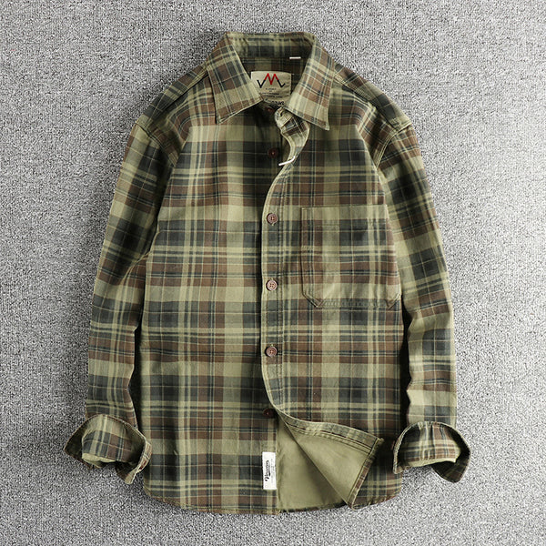 Men's Cotton Plaid Long-Sleeve Checked Shirt