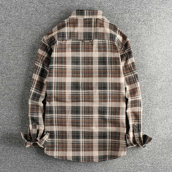 Men's Cotton Plaid Long-Sleeve Checked Shirt