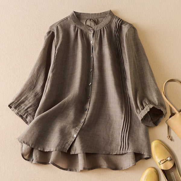 Relaxed Fit Mandarin Collar Blouse for Women – Comfortable Casual Style