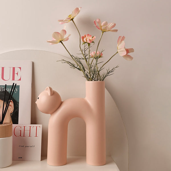 Ceramic Cat-Shaped Flower Vase