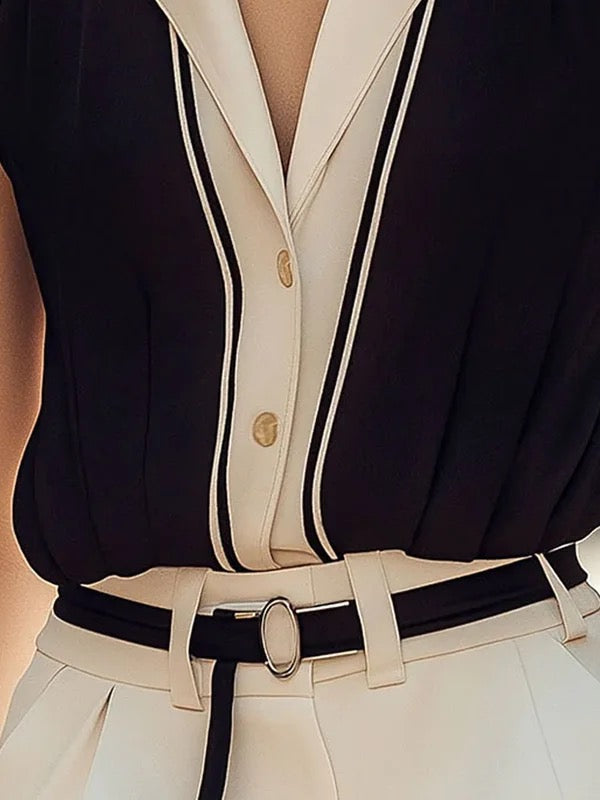 Relaxed Fit Notched Collar Button Front Blouse for Women – Stylish & Comfortable