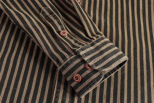 Retro Striped Cotton Long-Sleeve Shirt