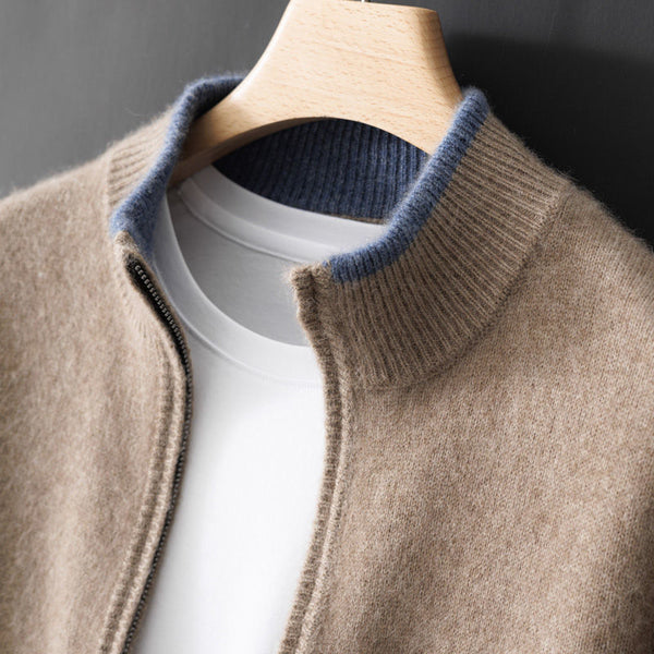 Men's Stand Collar Zip Colorblock Knit Sweater