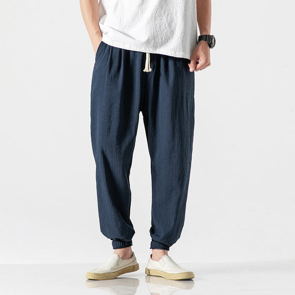 Men's Linen-Cotton Drawstring Tapered Pants