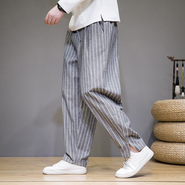 Men's Striped Cotton-Blend Drawstring Pants