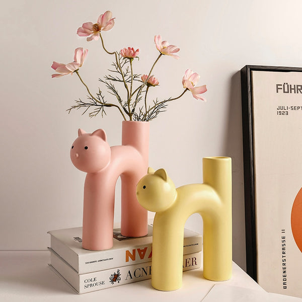 Ceramic Cat-Shaped Flower Vase