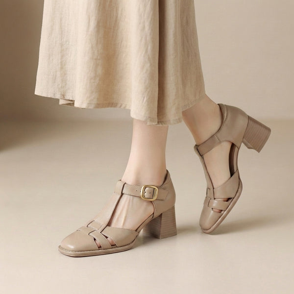 Chunky Heel Square Toe Heeled Cage Sandals for Women – Stylish & Comfortable Design