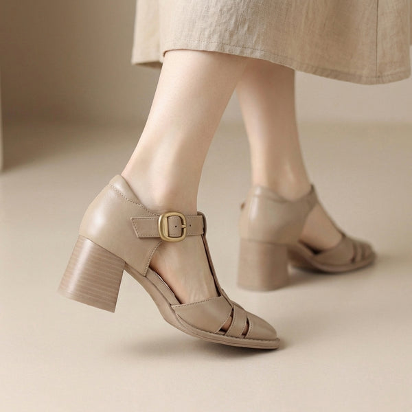 Chunky Heel Square Toe Heeled Cage Sandals for Women – Stylish & Comfortable Design