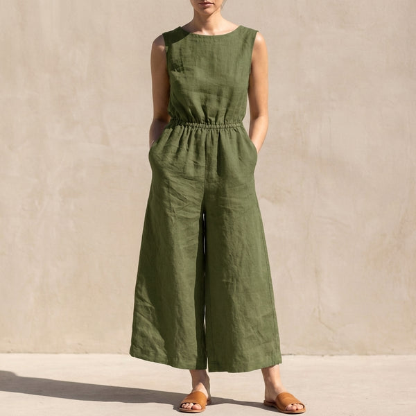 Relaxed Fit Wide-Leg Cropped Jumpsuit for Women – Comfortable Casual Style