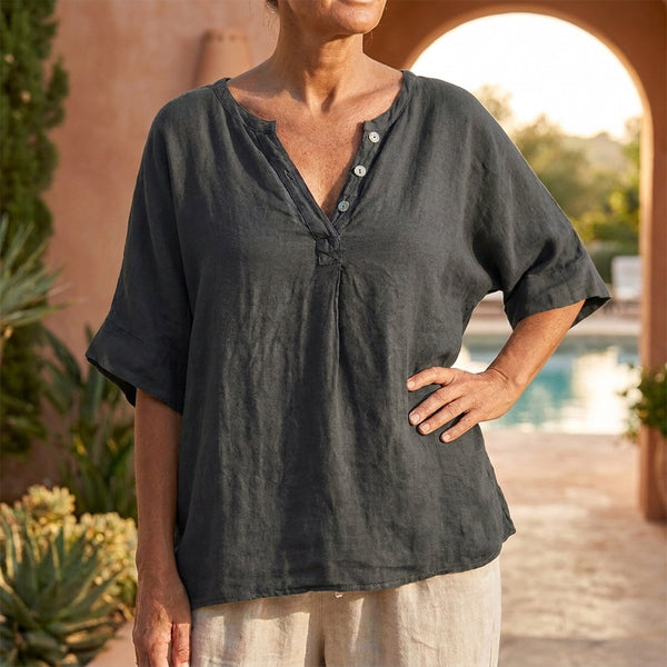 Relaxed Fit Pleated Button Front Blouse for Women – Casual Stylish Comfort