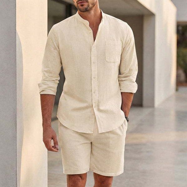 Relaxed Fit Button-Up Shirt and Regular Fit Shorts Set for Men – Casual Comfort & Breathability