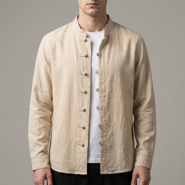 Relaxed Fit Mandarin Collar Shirt for Men – Casual Stylish Comfort