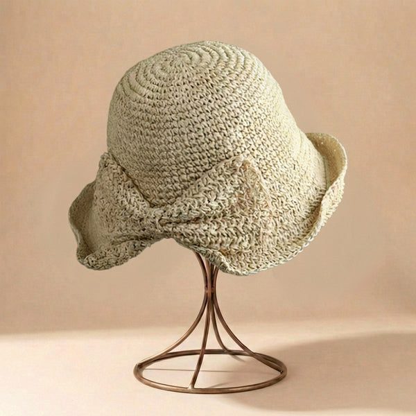 Crochet Knit Bow Detail Bucket Sun Hat for Women – Stylish Casual Protection
