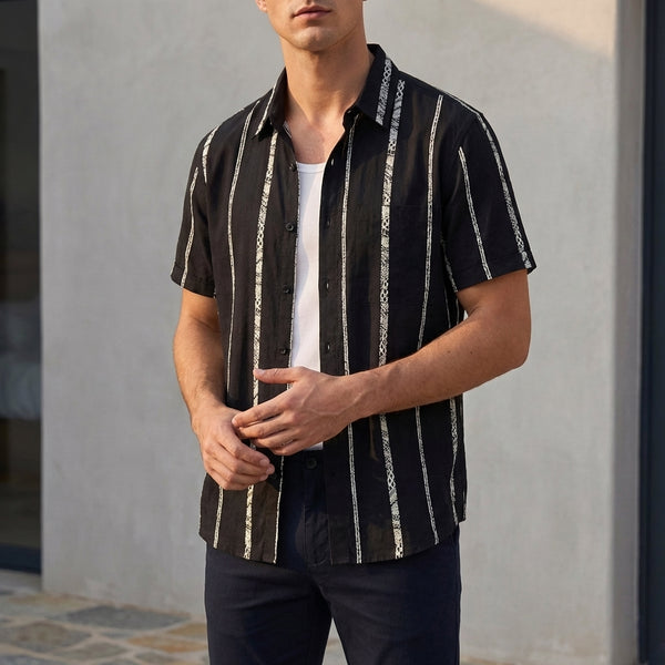 Relaxed Fit Striped Short Sleeve Button-Up Shirt for Men – Casual Comfortable Style