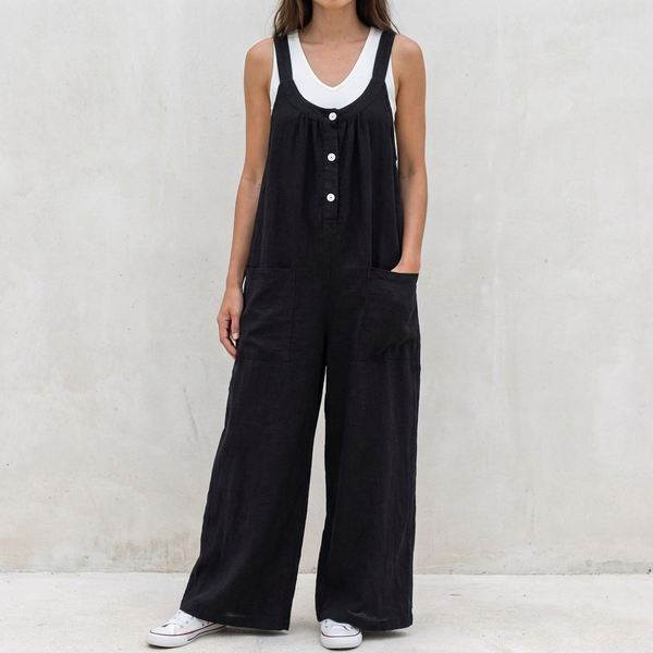 Relaxed Fit Button Front Jumpsuit for Women – Casual Comfortable Style