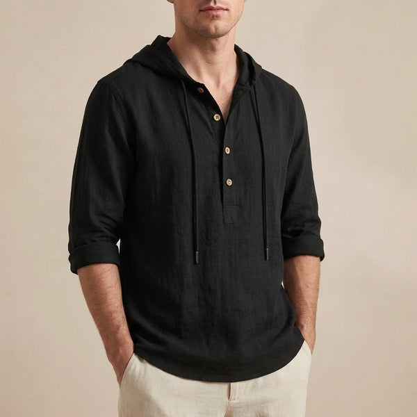 Relaxed Fit Hooded Henley Shirt for Men – Casual Comfort & Style